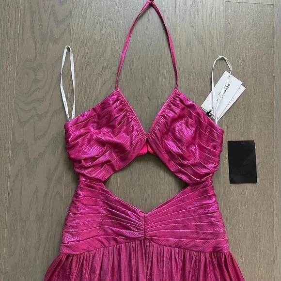 Retrofete Juliana Pink Metallic Lame Halter Cut Out Maxi Dress - with tags - S - Picture 6 of 12